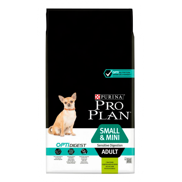 картинка Purina Pro Plan для взрослых собак мелких и карликовых пород с чувствительным пищеварением, ягнёнок с рисом от ЗОО-магазина К-9