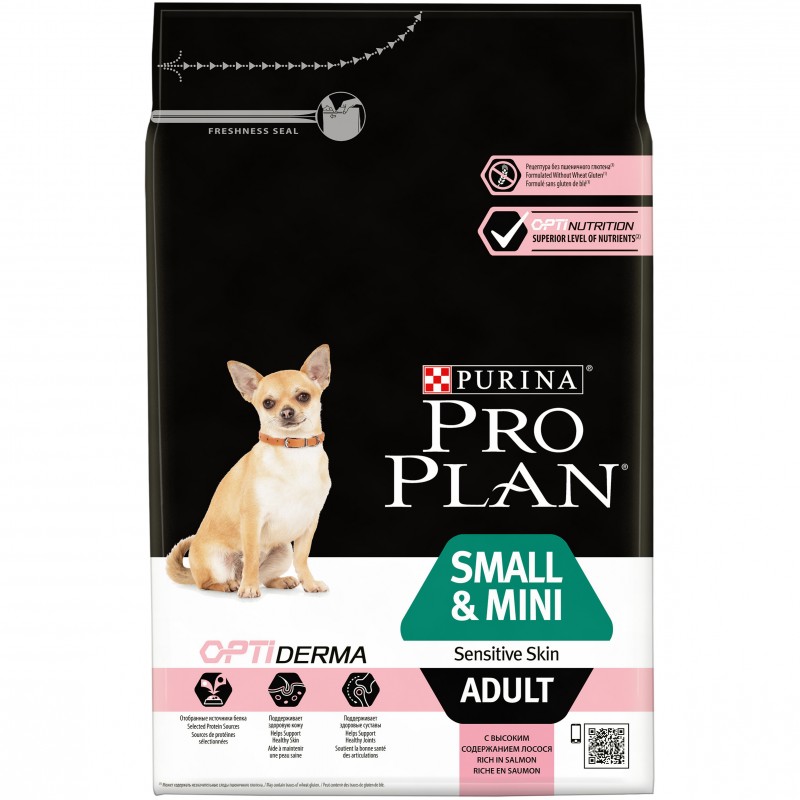 картинка Purina Pro Plan для взрослых собак мелких и карликовых пород с чувствительной кожей, лосось с рисом от ЗОО-магазина К-9