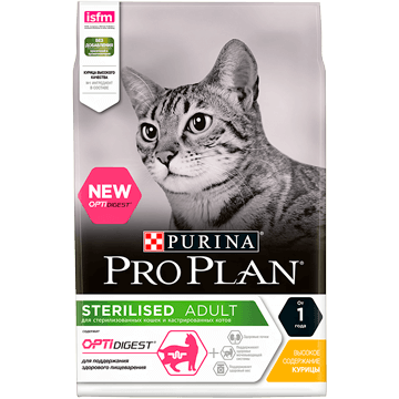 картинка PRO PLAN STERILISED для стерилизованных кошек с чувствительным пищеварением, с курицей от ЗОО-магазина К-9