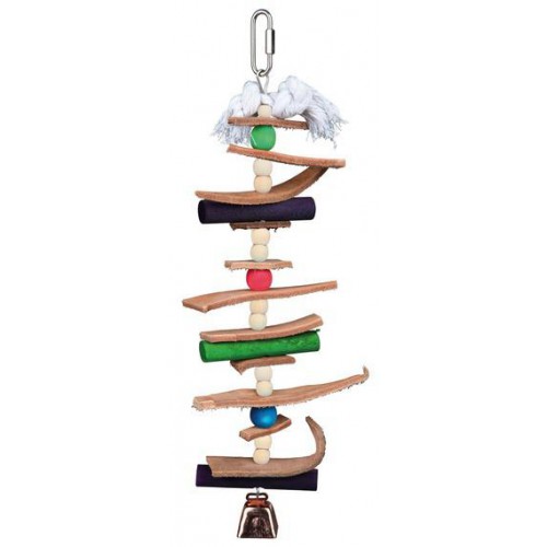 картинка Разноцветная деревянная игрушка для птиц, с веревками и кусочками натуральной кожи от ЗОО-магазина К-9