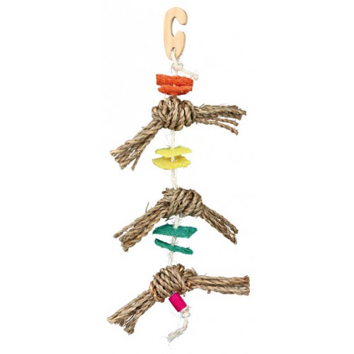 картинка Разноцветная игрушка для птиц, с лентой из плетеной морской травы от ЗОО-магазина К-9