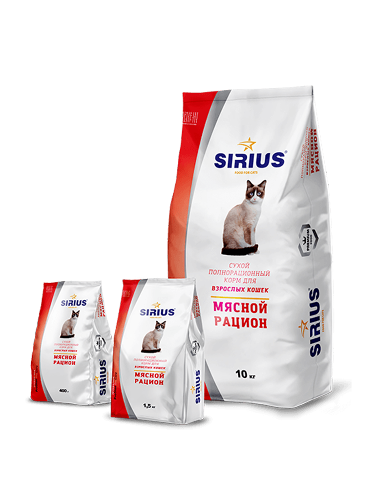 картинка Sirius корм для взрослых кошек Мясной рацион от ЗОО-магазина К-9