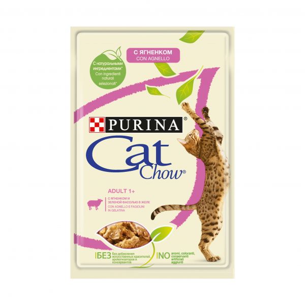 картинка Purina Cat Chow Adult 1+, ягненок и зеленая фасоль в желе, пауч от ЗОО-магазина К-9