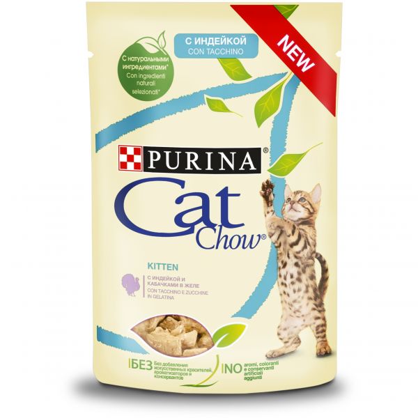 картинка Purina Cat Chow Для котят с индейкой и кабачками в желе, пауч от ЗОО-магазина К-9