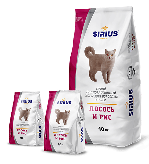картинка Sirius корм для взрослых кошек c Лососью и рисом от ЗОО-магазина К-9