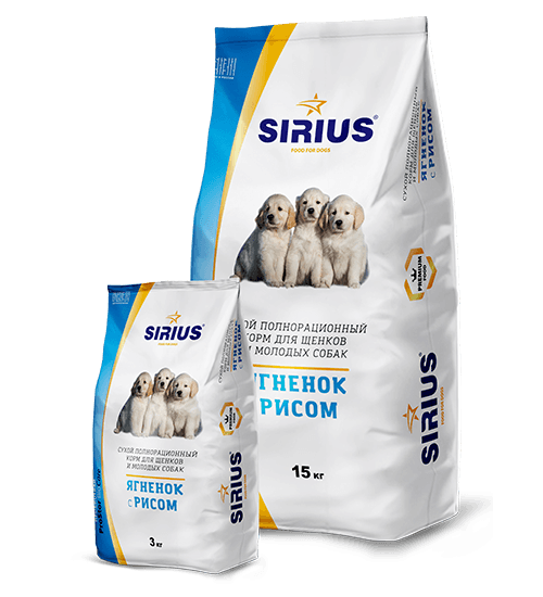 картинка SIRIUS корм для щенков и молодых собак с Ягнёнком и рисом от ЗОО-магазина К-9