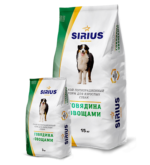 картинка SIRIUS корм для взрослых собак c Говядиной и овощами от ЗОО-магазина К-9