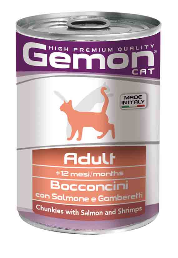 картинка Gemon Cat кусочки лосось и креветки для взрослых кошек от ЗОО-магазина К-9