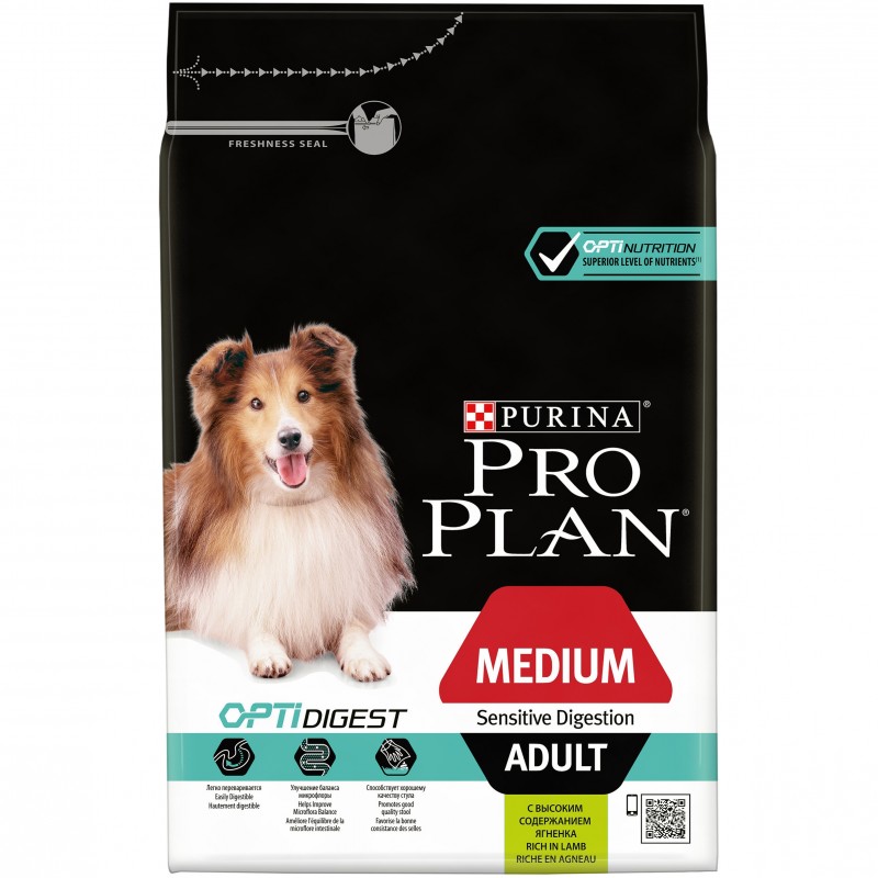 картинка Purina Pro Plan для взрослых собак средних пород с чувствительным пищеварением, ягнёнок от ЗОО-магазина К-9