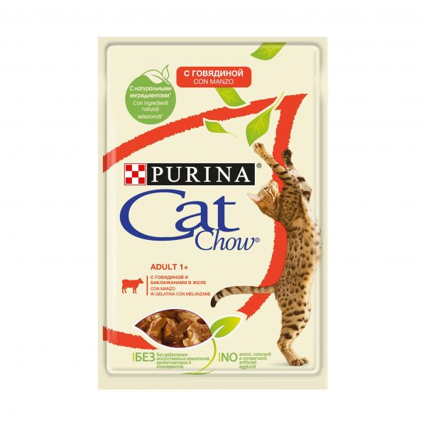 картинка Purina Cat Chow Adult 1+, говядина и баклажаны в желе, пауч от ЗОО-магазина К-9